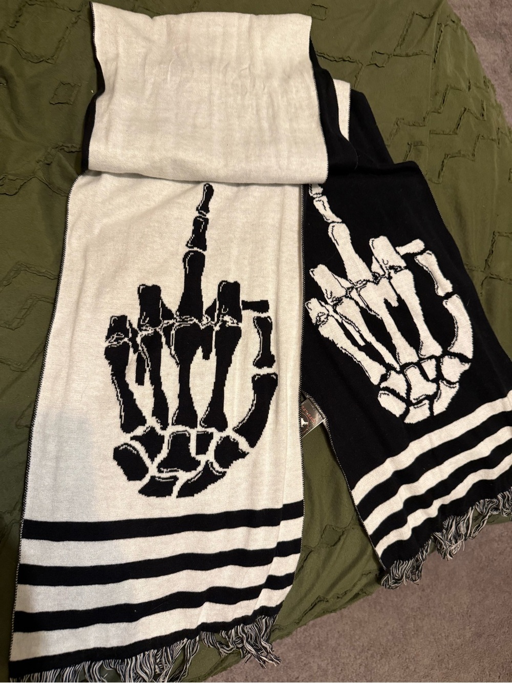 Black & White Skeleton Hand Knit Scarf